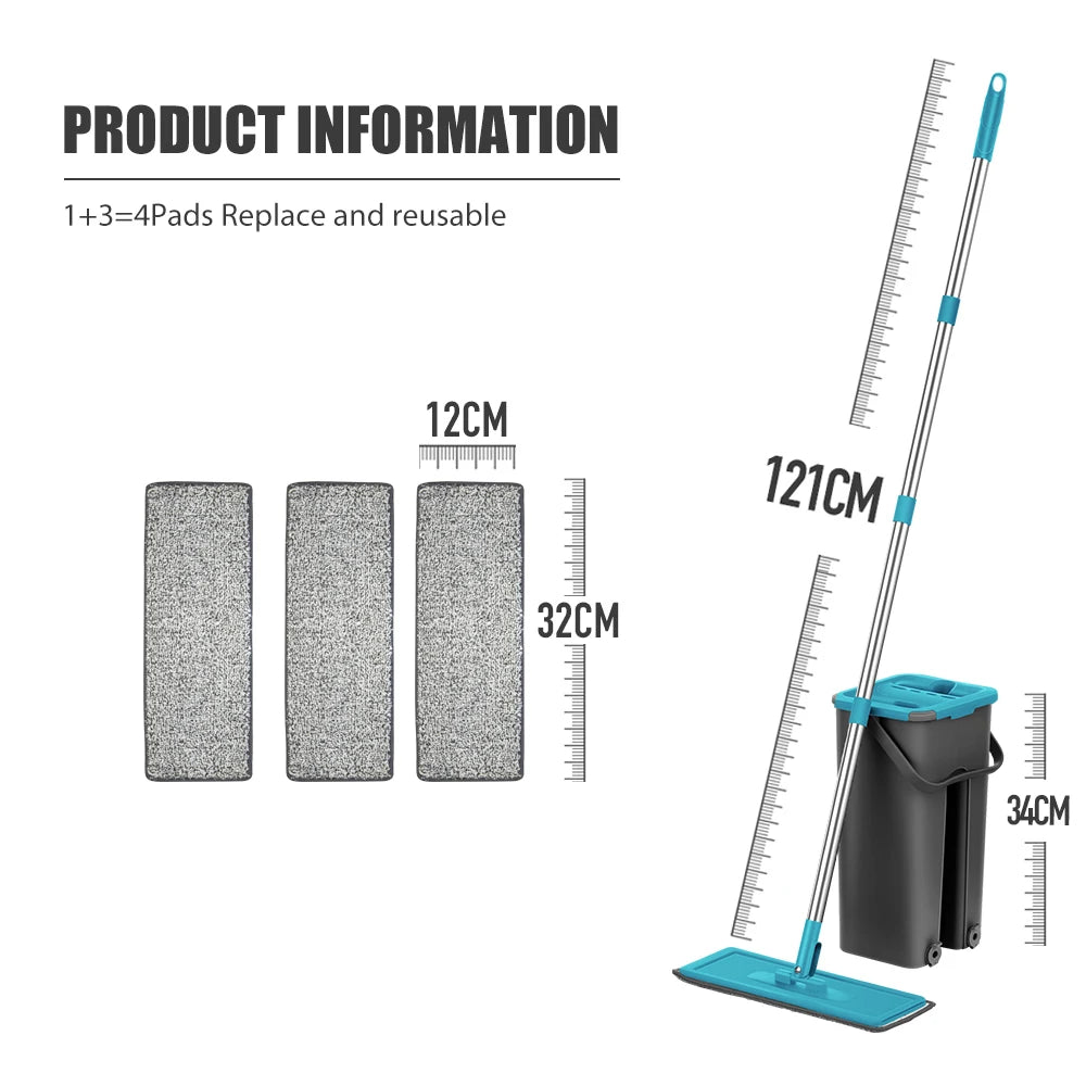 Hand-Free Flat Floor Mop and Bucket Set