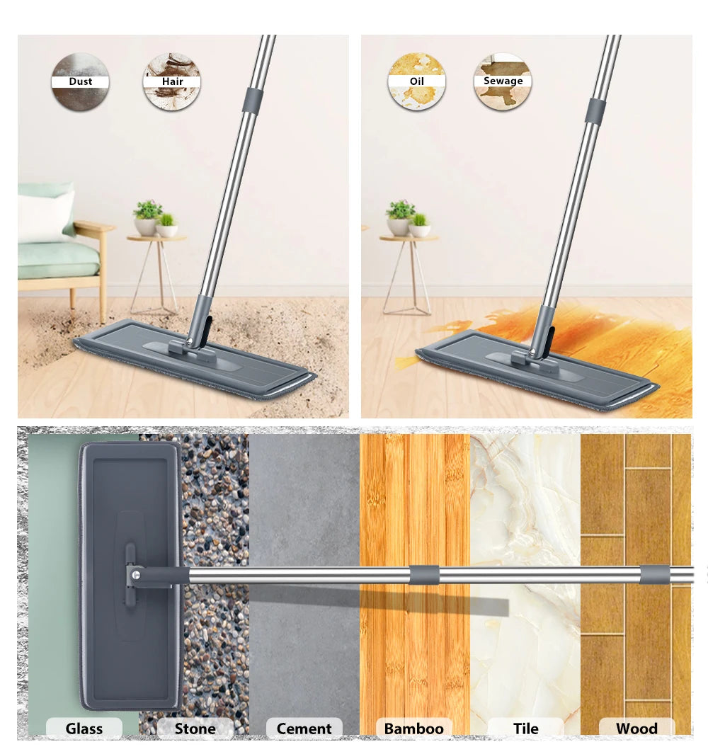 Hand-Free Flat Floor Mop and Bucket Set