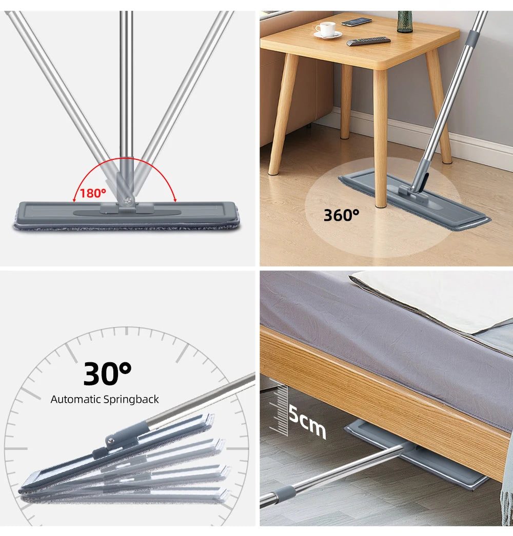 Hand-Free Flat Floor Mop and Bucket Set
