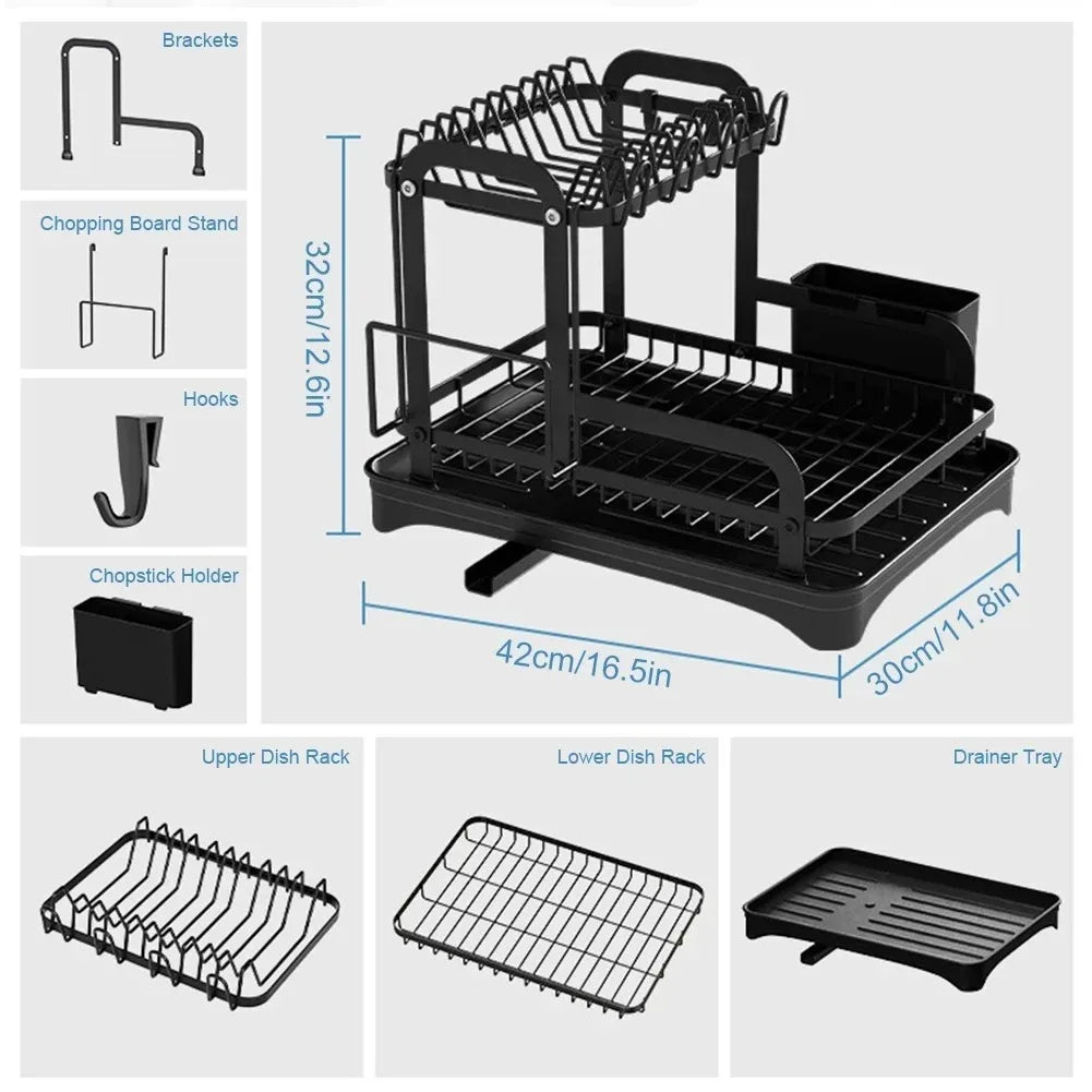 2-Tier Dish Bowl Drainer Storage Rack
