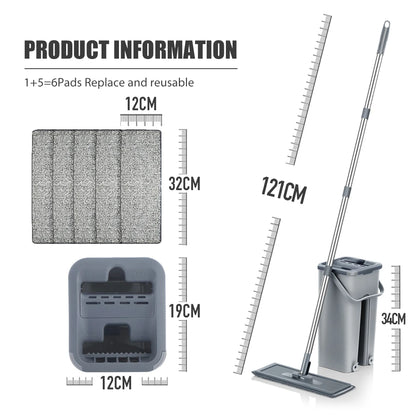 Hand-Free Flat Floor Mop and Bucket Set