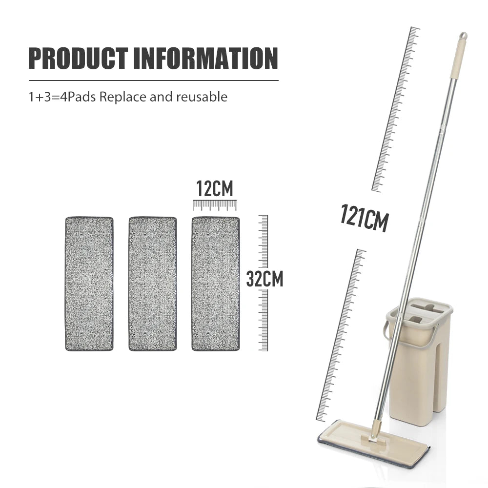 Hand-Free Flat Floor Mop and Bucket Set